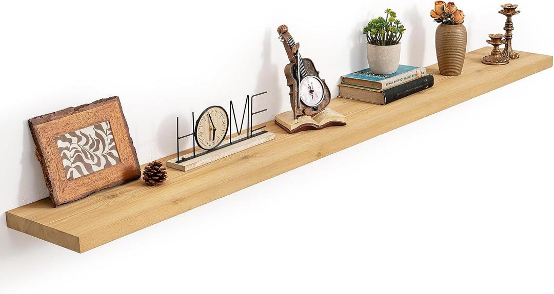 Marsmiles Natural Wood Floating Shelves, 72'' Long, 9.3'' Deep, Set of 1