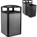 Alpine Outdoor Commercial Trash Can with Lid - 40 Gallon Heavy Duty Metal Garbage Can with Removable Bin, Locking Lid for a Modern Look in Parks, Malls, Parkings & High Traffic Areas (Black & Grey)