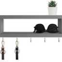 Lwenki Wall Shelf with Hooks - Decorative Key and Wallet Holder for Wall Holds Sunglasses, Leashes, Scarves and Lanyards - 15.7" x 5.1" x 2.9" Entryway Organizer Made of Paulownia Wood (Gray) (Grey)