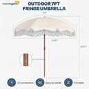 7ft Patio Umbrella with Fringe, Boho Beach Umbrellas, Outdoor Tassels Umbrellas with Push Button Tilt & Carrying Bag, 8 Windproof Fiberglass Ribs, UPF50+