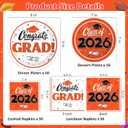 Graduation Decorations 2026, 200 Pcs Class of 2026 Graduation Party Supplies Kit with Paper Plates, Luncheon and Cocktail Napkins, Congrats Grad Decorations for 50 Guests (Orange)