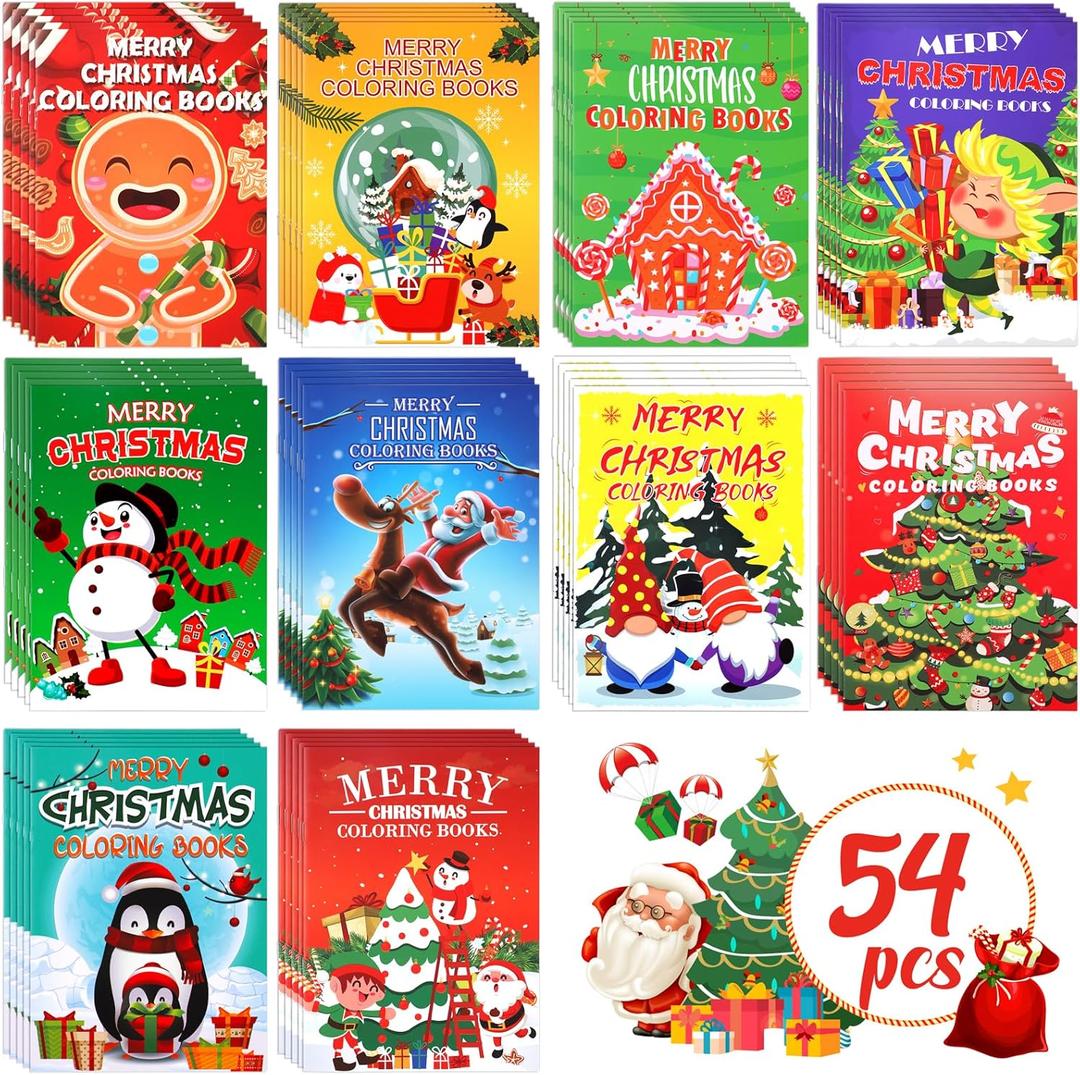 90shine 54Pcs Christmas Coloring Books for Kids: Xmas Goodie Bags Stuffers Stockings Gifts Party Favors Fun Holiday Supplies