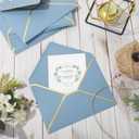 Whaline 50Pcs A7 Invitation Envelopes with Gold Border Dusty Blue Greeting Card Envelopes V-Flap Envelopes Gift Card Sleeves for Mailing Envelopes Sending Card, 7.3x5.3 Inch