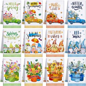 12 Pcs Seasonal Kitchen Towels Set for All Holidays Spring Easter Irish Hand Dish Tea Towels Bulk Absorbent Dishcloths Housewarming Gift for Cooking Kitchen Bathroom(Seasonal Style) (Multi Color)