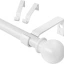 White Curtain Rods for Windows 28 to 60 inch, Adjustable Curtain Rod Set with Brackets Easy Install, Decorative Slender 5/8 Diameter Drapery Rod, Heavy Duty Drape Pole for Living Room, Bedroom