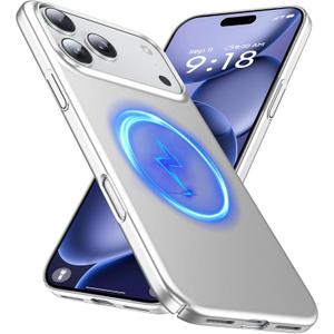 GRECAZO Magnetic Ultra Thin Frosted Designed for iPhone 17 Pro Phone Case 6.3 inch(2025) Slim Minimalist Lightweight Matte Hard PC Compatible with MagSafe Cover Protective Bumper Case, Silvery