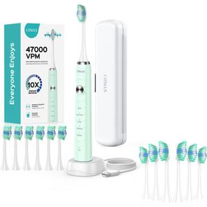 COSLUS Electric Toothbrush for Adults and Kids Green & Brush Refills Tips 6 Pack