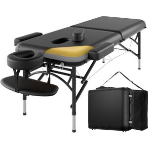 2 Fold Professional Massage Table Portable Hold Up to 1100LBS Black