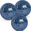 DomeStar 3PCS Decorative Balls, Mosaic Glass Orbs Centerpiece Balls 4inch Dark Blue Orbs for Decorate Bowls Vases Tables Wedding Party