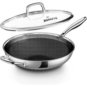 Wok Pan, 13-Inch Stainless Steel Woks & Stir-Fry Pans Nonstick, Wok Pan with Lid for Induction, Electric, Gas, Halogen, All Stoves, Professional PFOA Free Cookware, Dishwasher & Fast Heat