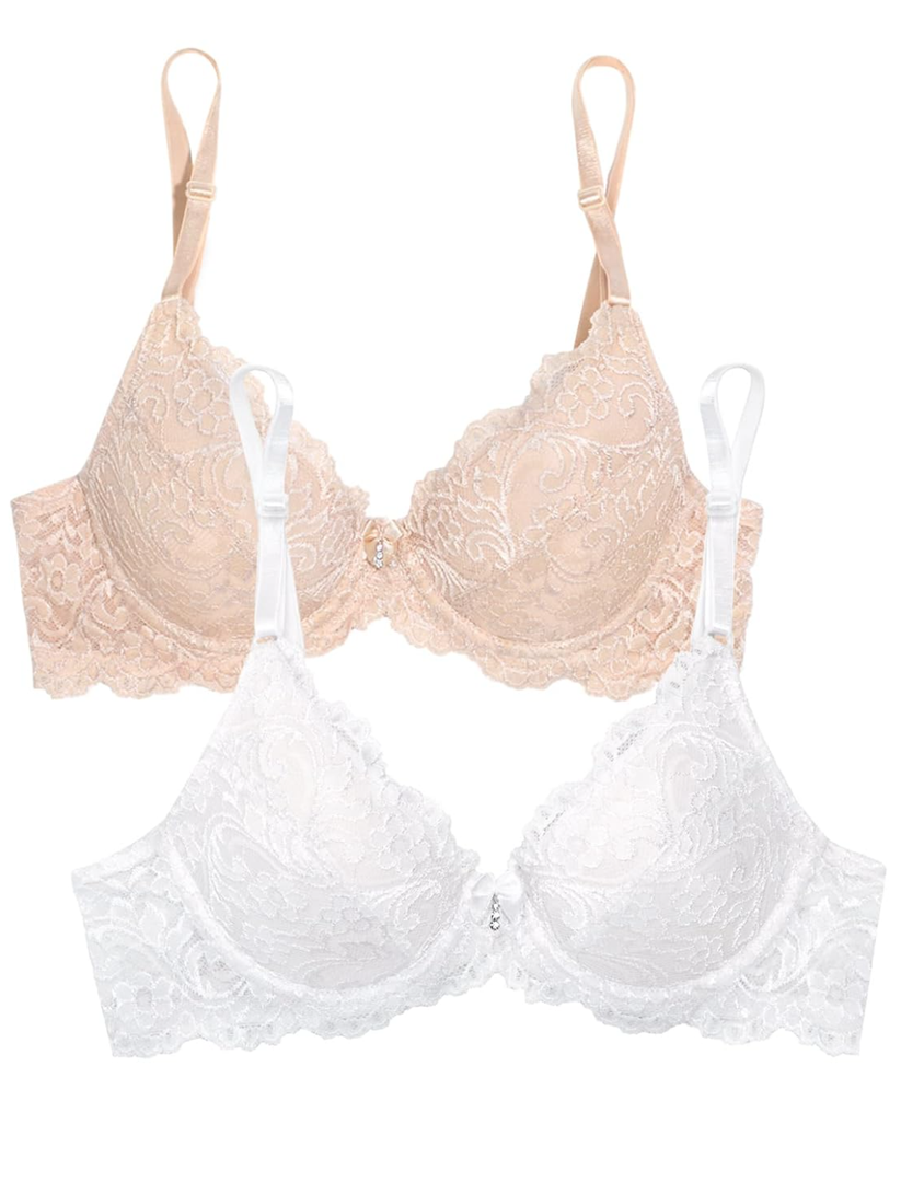 Smart & Sexy Women's Signature Lace Push-up Bra-Perfect for Seeking Effortless Style and Comfort 32B (In the Buff, White)