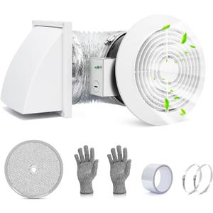 512M 6 Inch Through-the-Wall Exhaust Fan with White Grille, 80 CFM, 4.0 Sone, 16-Inch Retractable Duct, Household Ventilation Fan for Attic, Garage, Kitchen and Bathroom Exhaust Fan, Bathroom Vent Fan, 10 inches x 8 inches x 8 inches