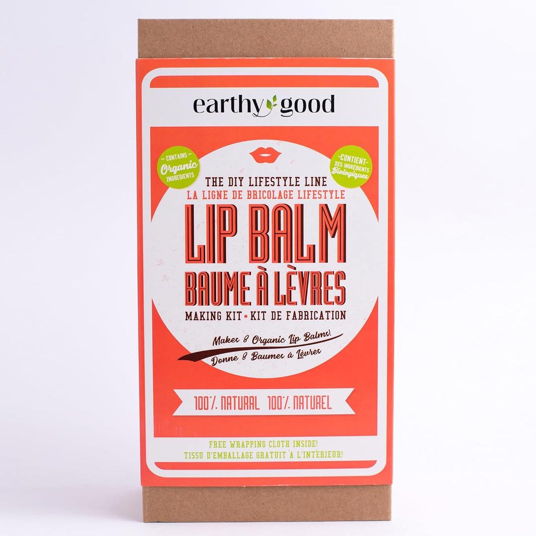 Earthy Good: Lip Balm Making Kit - Make 8 Twist-Up Balms, DIY Beauty Craft Kit for Adults, Organic Ingredients, Beeswax, Cocoa Butter, Essential Oils
