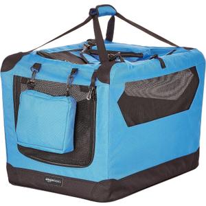 Amazon Basics Portable Soft Pet Dog Crate Carrier Kennel, Foldable, Washable, Up to 25 lbs, 26 x 18 x 18 inches, Blue