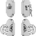 Polished Chrome Door Knob with Deadbolt, Crystal Glass Door Knobs with Single Cylinder Deadbolt Lockset with Passage Door Knob (Keyed Alike)