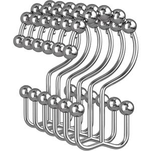 Amazer Shower Curtain Rings, Rust-Resistant Metal Double Shower Hooks for Curtain Rolling Shower Curtain Hooks Rings Shower Rings for Bathroom Shower Curtain Rod, Chrome, Set of 12 Rings