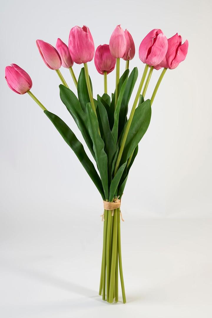 Artificial Tulips Real Touch 10PCS  19.7 Large PU Faux Brownie Tulips Flowers, Lifelike Fake Tulip Stems for Home Table Centerpiece, Garden Party Dcor, Artificial Easter Stems (Rose Pink)