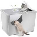 Yangbaga XXL Enclosed Stainless Steel Litter Box with Lid, Side Entry