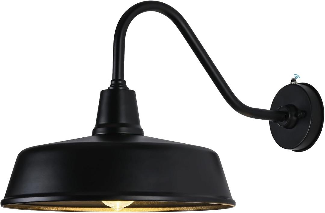 Barn Lights Outdoor Gooseneck - 15" Black Dusk to Dawn Exterior Barn Lights for House, Farmhouse Wall Lighting Fixtures with Photocell for Porch Garage (15" Diameter, 1pc)