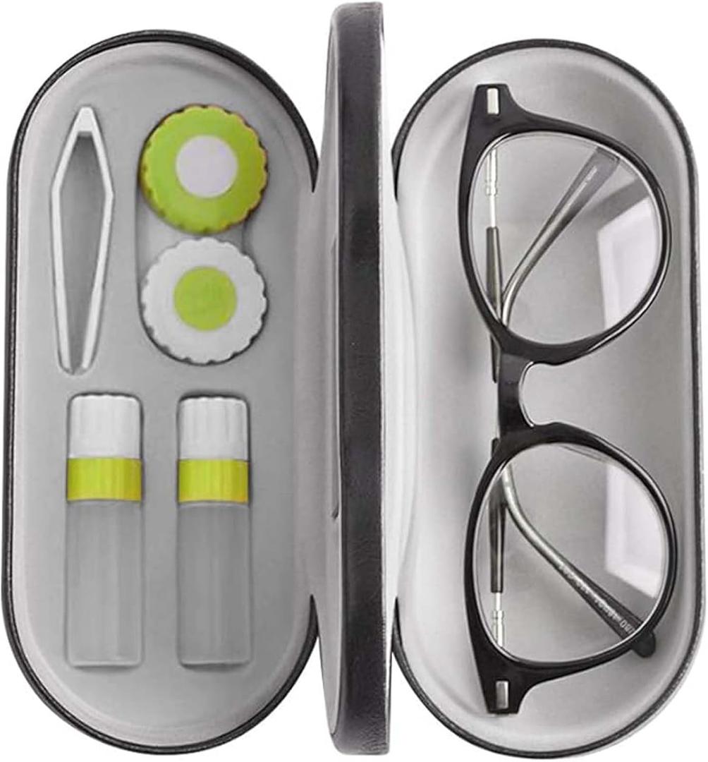 2 in 1 Double Use Portable Glasses Case Set Compatible with Contact Lens and Eyeglasses Case