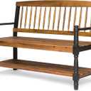 Christopher Knight Home Eddie Indoor Farmhouse Acacia Wood Bench with Shelf, Teak and Black Finish