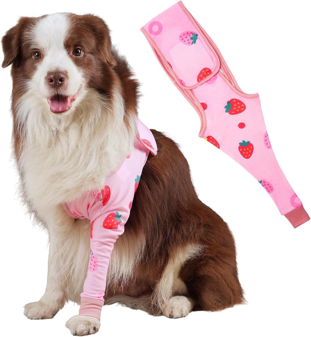 Dog Front Leg Recovery Sleeve Single Sleeve to Prevent Licking, Scratching & Biting Cone Collar Alternative for Surgery, Wound Care, ACL CCL, Joint Protection(Blush Strawberry XS)