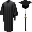 CLERKMANS Unisex Deluxe Masters Graduation Gown, Cap & Tassel with Year Date Package (Black) 51