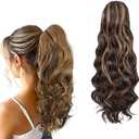 Sidaila 18" Clip in Ponytail Claw Clip Ponytail Hair Extension Ponytail Wig Curly Pony Tails Hair Extensions Wavy Synthetic Fake Ponytail Hairpiece for Women - Honey Blonde Mixed Light Brown