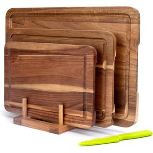 Wood Cutting Board For Kitchen, Wooden Cutting Board Set of 3 with Juice Groove, Double-Sided Chopping Board Serving Board for Meat, Vegetables and Cheese