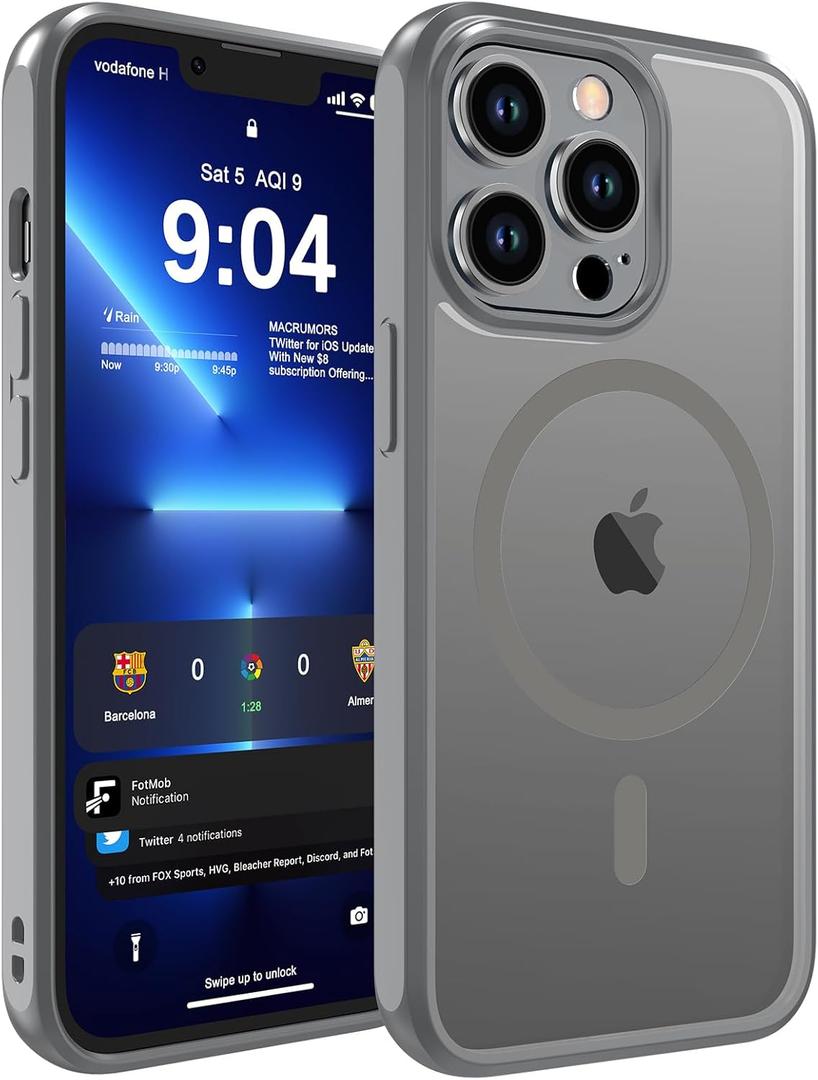 WRJ Magnetic Matte Case for iPhone 13 Pro Max 6.7-Inch, [Compatible with Magsafe] [Military Grade Drop Protection] Slim Translucent Anti-Fingerprints Shockproof Protective Phone Case-Grey,  for iPhone 13 Pro Max 6.7 Inch