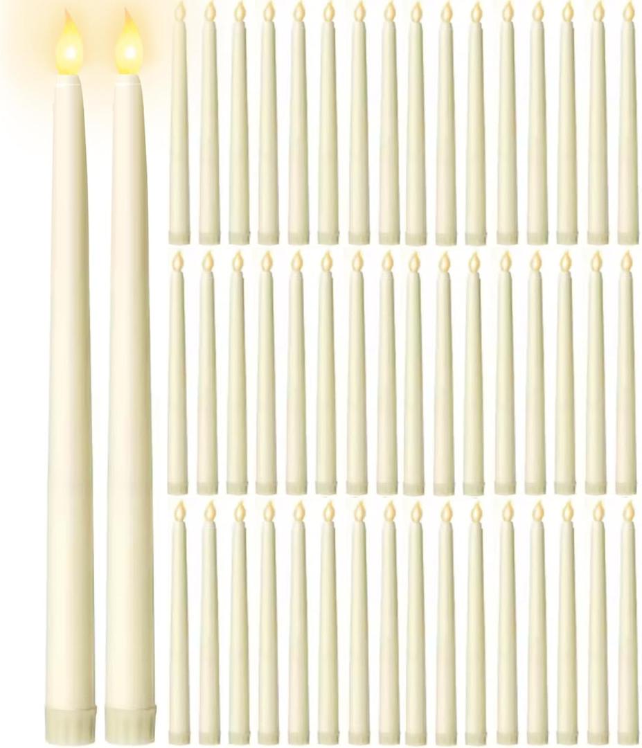 48Pcs Flameless Taper Candles Bulk,11in Battery Operated LED Taper Candles Flickering Electric Fake Candlesticks for Wedding Christmas Party, (Batteries Not Included)