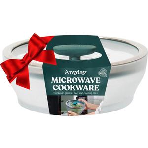 Anyday 4Cup Microwave Cookware & Glass Container with Glass Lid, PlasticFree Deep Food Storage | Stackable Airtight Steamer with Vented Lid for MicrowaveSafe Reheating, Steaming Vegetables & Rice