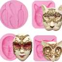 Mask Silicone Molds 4 Pcs, Masquerade Mask Chocolate Fondant Mold for Cake Decoration, Candy, Cupcake Topper, Cake Pop, Popsicle, Polymer Clay Crafts Jelly Resin Kitchen Decor Baking Tool