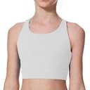 AugIris Girls Sports Bra Training Scoop Neck Cross Back Bras for Teens Kids Sports Comfort Girls Bra Tops White, 5-6Y