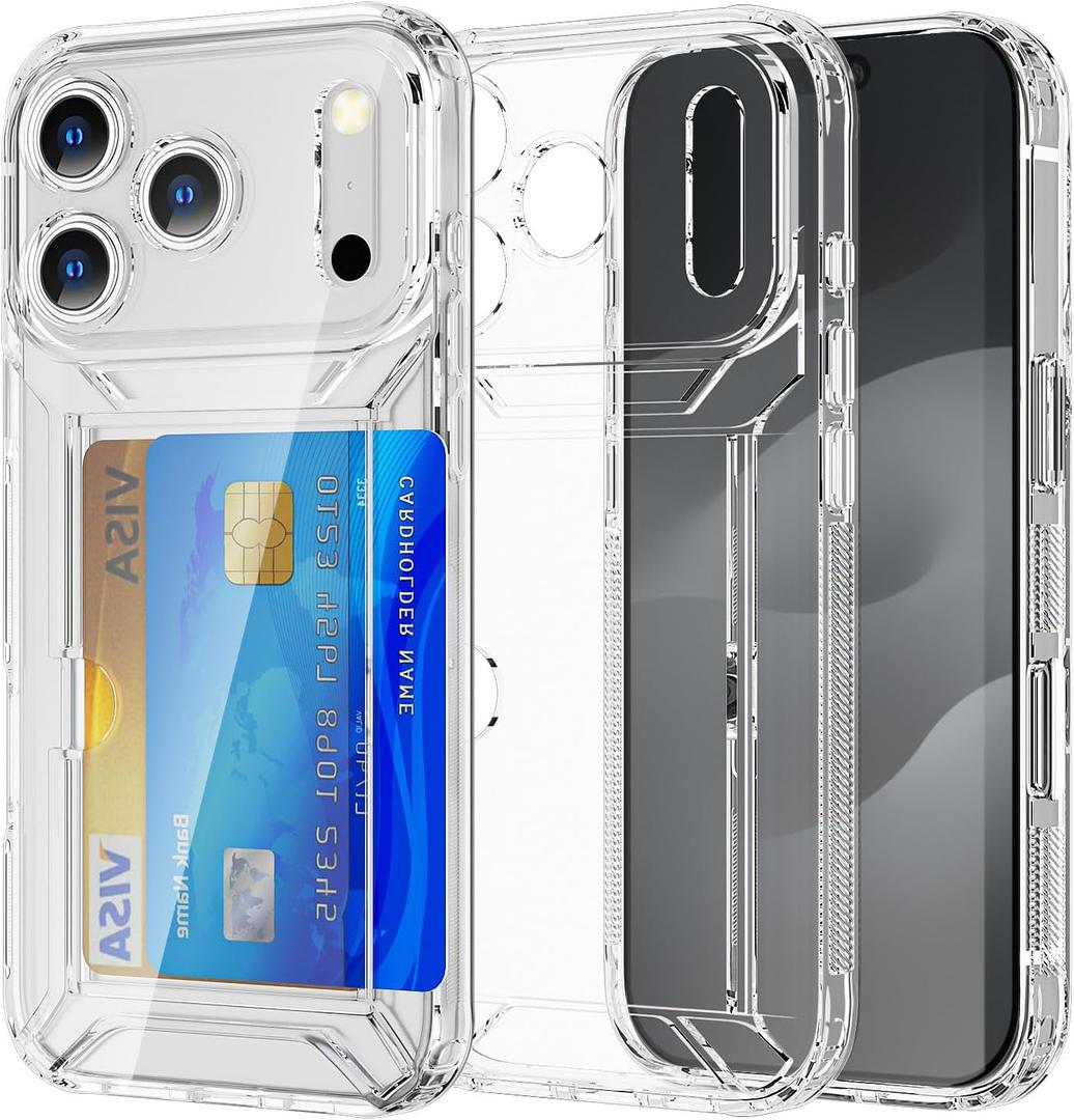 AICase Compatible with iPhone 17 Pro Max Case with Card Holder Clear, Slim Thin Lightweight Transparent Wallet TPU Protective Phone Case with Credit Card Slot Compatible with iPhone 17 ProMax
