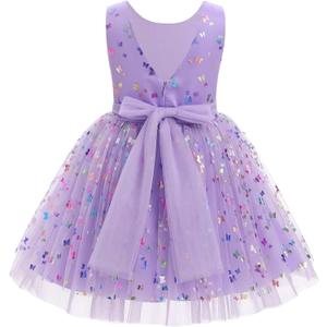 IDOPIP Toddler Baby Girls Sequin Butterfly Tutu Dress Princess Birthday Party Pageant Flower Girl Wedding V-Backless Dresses (2-3T, Purple)
