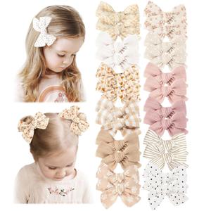 Niceye 24 PACK Baby Girl Hair Clips Set, Hair Bows Barrettes Handmade Accessories Alligator Clip for Babies Infant Toddlers Kids in Pairs (Beige)