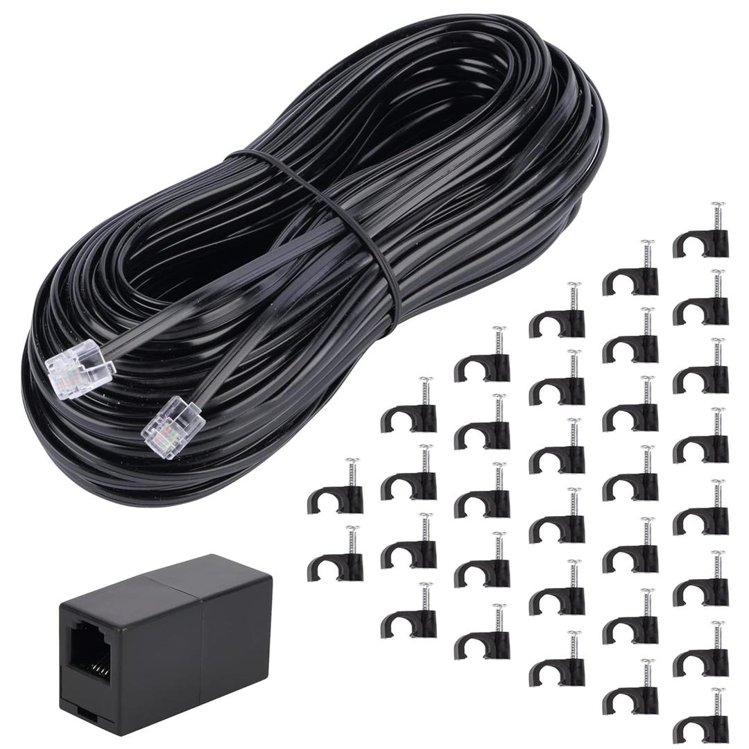Telephone Extension Cord Phone Cable Line Wire, with Standard RJ11 Plug (100FT-Black)