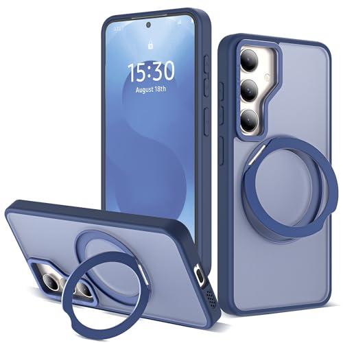 Zalinbo for Samsung Galaxy S25 Plus Case with 360°Rotatable Magnetic Ring Stand Compatible with Mag-Safe Military Protection Shockproof Matte Translucent Phone Cases for Galaxy S25+,Blue