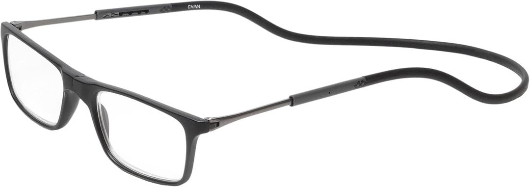 Calabria SP02 Snap Magnetic Reading Glasses Men Women Front Connect Adjustable Temples Eyeglass Around Neck Hanging Readers (Matte Black)