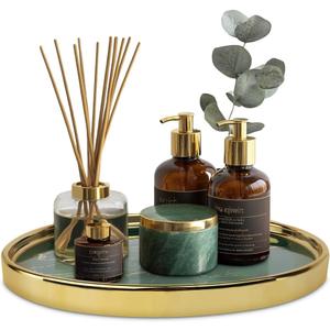 Ceramic Vanity Tray for Bathroom, Jewelry, and Makeup  Decorative Organizer Tray for Countertops, Dresser, or Sink  Elegant Green Round Design, Durable & Stylish Storage Solution (10.2")