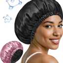 10 x BONNET QUEEN Silk Bonnet for Sleeping Hyaluronic Acid Satin Bonnet, Double Layer Hair Wrap for Curly Hair Women Sleep Cap (Black & Rosegold)