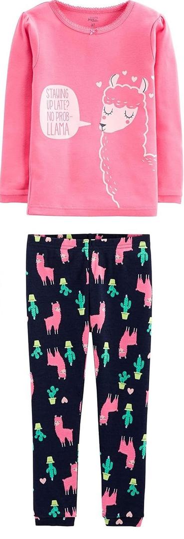 Simple Joys by Carter's Girls' 2-Piece Snug Fit Cotton Pajama Set (8, Rose Llama Print)