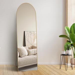 Full Length Mirror with HD Tempered Glass, Wall Mounted or Free Standing Floor Mirror with Stand, No Distortion, Sleek Safe Frame for Bedroom, Living Room, Entryway (Gold, 56")