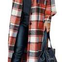 SKIKYAN Women Fall Flannel Plaid Shacket Jacket Oversized Button Down Long Shirt Jacket (XX-Large, Orange)