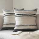 Cethom Boho Throw Pillow Covers 20x20 Inch Set of 2, Black Textured Decorative Couch Pillow Cases for Farmhouse Home Decor, Accent Cushion Cover for Sofa, Bed, Living Room, Bedroom