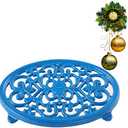 JOGREFUL Cast Iron Trivet Mats, Kitchen Pot Holders to Portect Table/Countertops, Heat Resistant Mats for Teapot/Hot Dishers/Plates, Vintage Mats with Weighted-Base, Blue