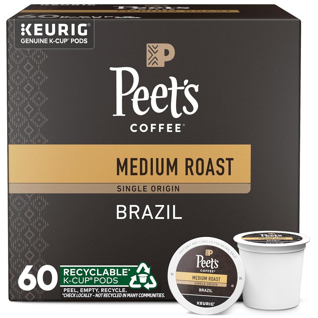 Peet's Coffee, Medium Roast Keurig K-Cup Pods - Single Origin Brazil 60 Count (6 Boxes of 10 K-Cup Pods) (EXP 09/10/26)