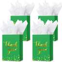 Tinlade 12 Pcs Thank You Gift Bags with Tissue Paper Gold Polka Dots Thank You Bags with Handle Party Favor for Wedding Birthday Baby Shower Business Shopping (Green)