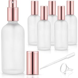 6 Pack 3.4 Oz Glass Spray Bottles,Empty Perfume Frosted Glass Fine Mist Atomizer,Refillable Small Travel Containers for Cleaning Products,Essential Oils,Body Sprays-Rose-Golden Sprayer